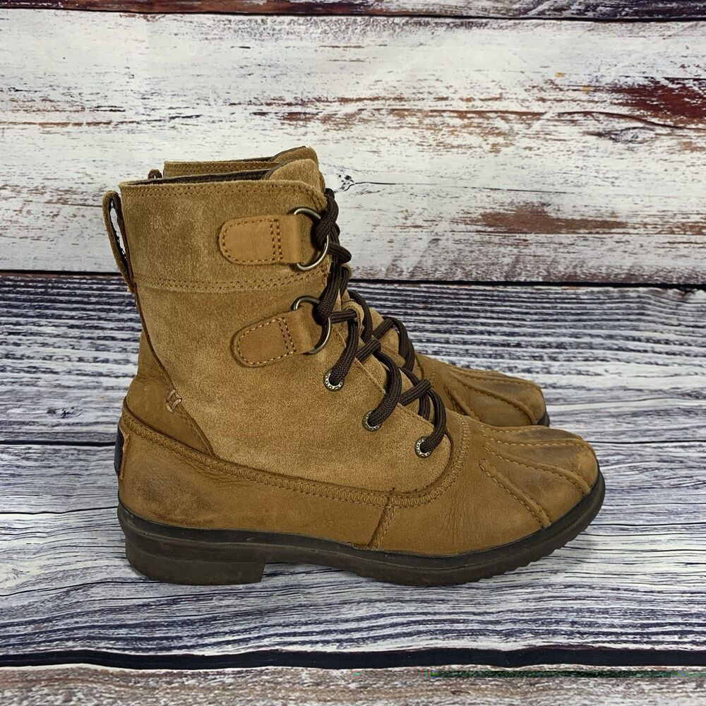 Ugg Azaria Chestnut Brown Leather Waterproof Suede Duck Boots Women’s 5